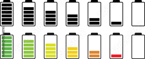 Battery icons showing various charge levels from full to empty