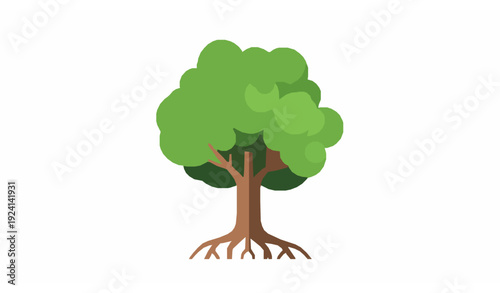 Minimal Family Tree with Visible Roots Modern Flat Vector Illustration