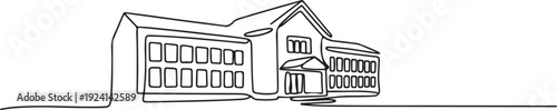 Continuous one line design of school building. single line vector illustration. isolated white background
