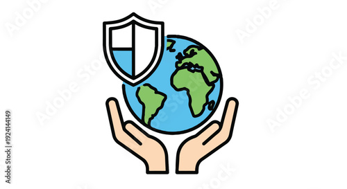 Hands holding protected Earth globe icon vector