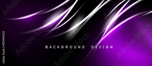 Abstract purple waves flow across dark background. Modern design elements create dynamic visual effect. Simple text reads background design.