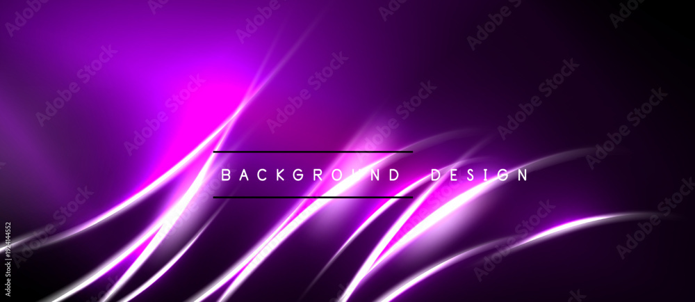 Naklejka premium Abstract purple design. Smooth lines create dynamic, flowing effect. Dark background emphasizes bright, vibrant colors. Modern aesthetic.