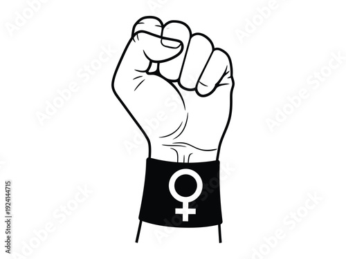Feminist Fist Raised with Female Symbol Bracelet, Vector Illustration of Empowerment and Strength