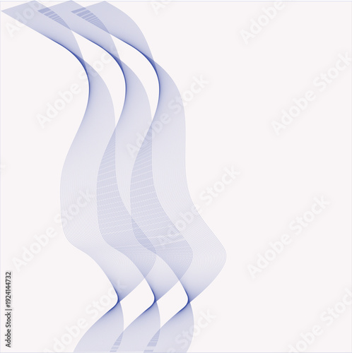 Multiple blue flowing parallel wavy line structures gently cascade down a pristine white background