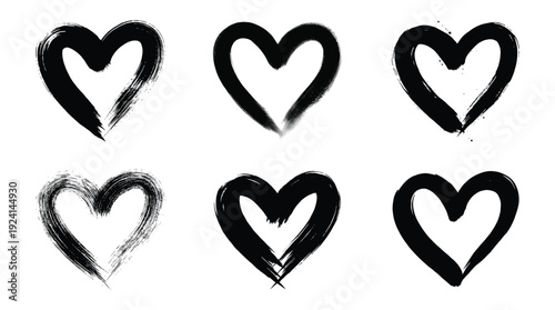 Hand-drawn heart icons collection in brush stroke style, love, romance, emotion, passion, and affection