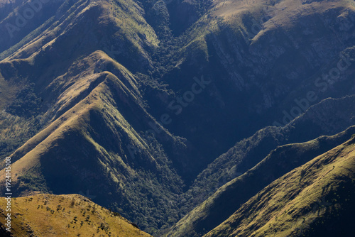 Konstfotografi Light and shadow over the sharp mountain ridges of the Malolotja mountains, some of the world's oldest mountain ranges, in Eswatini