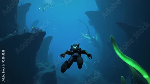 Diver Exploring the Vibrant Underwater Landscape of the Ocean Depths