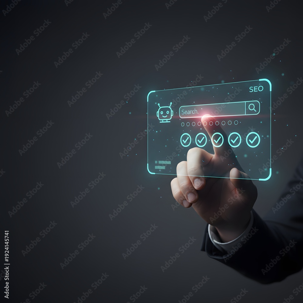 Fototapeta premium Businessman interacting with a futuristic artificial intelligence hologram and glowing digital network