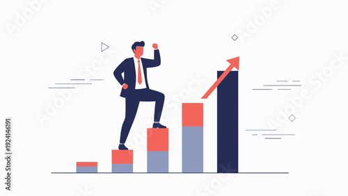 Businessman climbing up success graph, career growth, financial progress, goal achievement