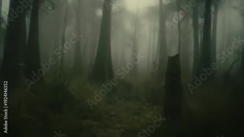 Fog Envelops Ancient Forest, Creating Eerie and Mysterious Atmosphere