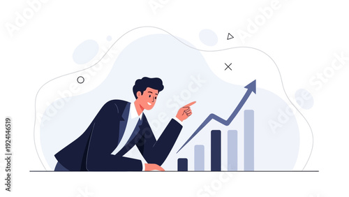 Businessman pointing at growing stock market graph, financial success concept
