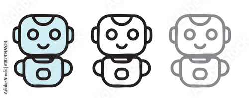 Three cartoon robot heads with varying shades of gray and reflection