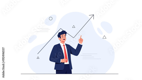 Businessman pointing at upward trending graph, business growth concept