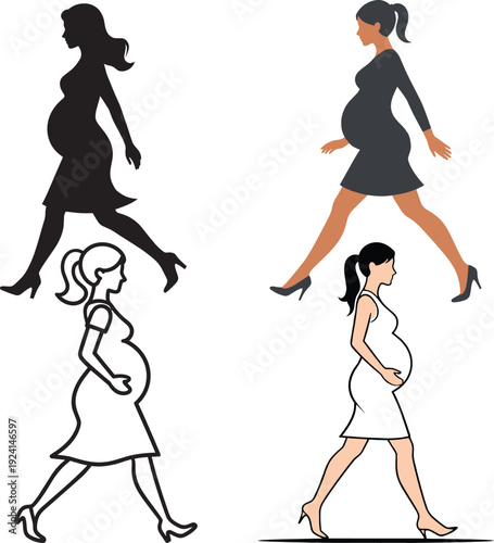 Pregnant woman walking silhouette icon