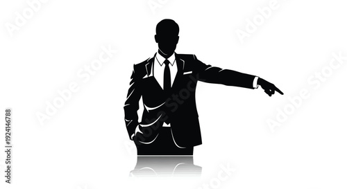 Silhouette of a businessman pointing to the right side.