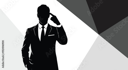 Silhouette of a businessman in a suit thinking deeply.