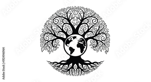Stylized Tree of Life Embracing Planet Earth Globe.