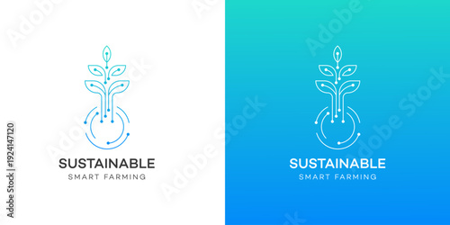 Sustainable Smart Farming Logo  Digital Plant Technology Design