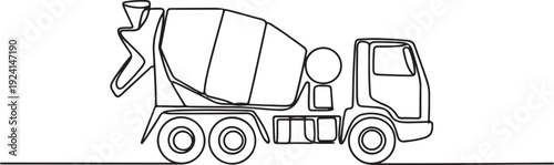 one continuous line drawing of cement mixer truck. single line vector illustration. isolated white background