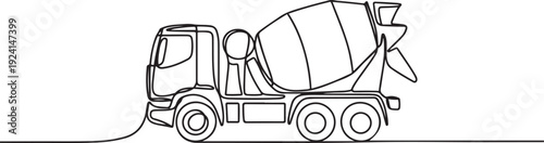one continuous line drawing of cement mixer truck. single line vector illustration. isolated white background