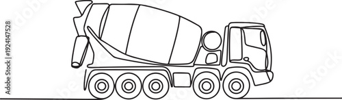 one continuous line drawing of cement mixer truck. single line vector illustration. isolated white background
