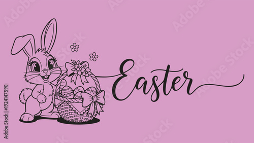 Easter bunny with basket and eggs