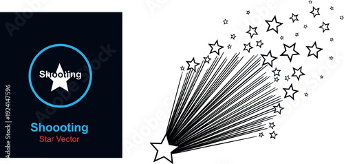 Shooting star illustration with long motion trails and scattered stars representing wish, speed, magic and night sky vector design