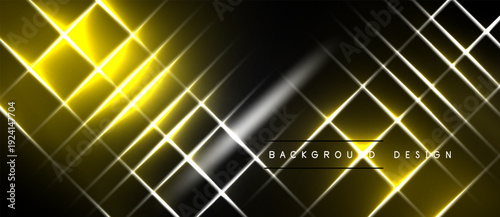 Abstract geometric pattern. Bright yellow, white lines intersect over dark background. Modern design element, suitable for banners, presentations.