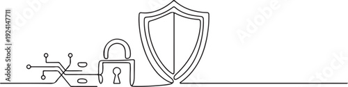 One continuous line drawing of Digital Security concept. single line vector illustration. isolated white background