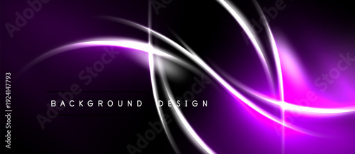 Abstract purple, white lines create dynamic energy. Dark background emphasizes bright curves, modern design element.