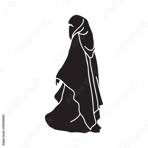 Graceful Muslim woman in full hijab and abaya standing silhouette