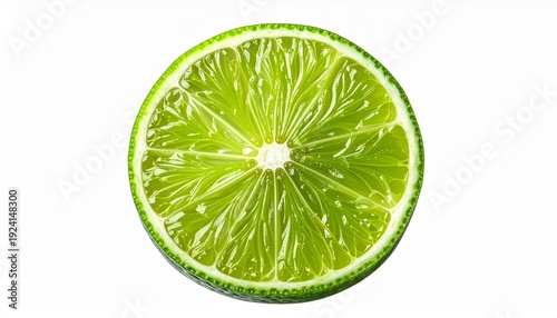 Fresh lime slice on white background for healthy lifestyle and wellness advertising use bright color.