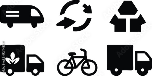 Collection of ecofriendly transportation icons on white background