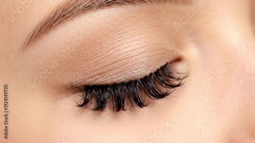Woman with closed eye showing long eyelashes and eyelid, beauty concept for cosmetic product or makeup advertising