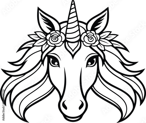Magical Unicorn Coloring Page. Cute Unicorn Outline Drawing. Fantasy Unicorn Coloring Sheet. Unicorn Line Art Illustration. Kids Unicorn Coloring Activity. Fairy Tale Unicorn Sketch. Cartoon Unicorn