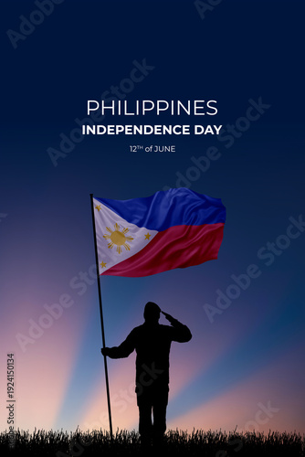 National flag of Philippines flutters in military man hands