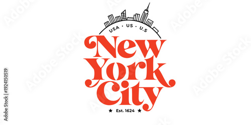Circular “New York City Est. 1624” Badge SVG – USA, US, U.S, United States Modern Skyline Outline with Clean Typography