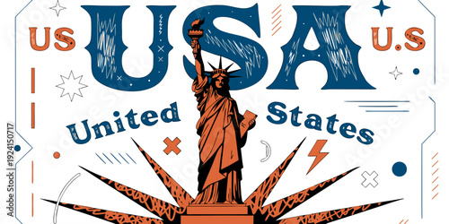 Retro 70s Statue of Liberty Travel Poster SVG – USA, US, U.S, United States Grain‑Texture Vintage Burnt Orange and Teal Design