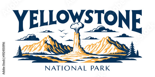 Vintage WPA‑Style Yellowstone SVG – USA, US, U.S, United States Retro National Park Poster Design