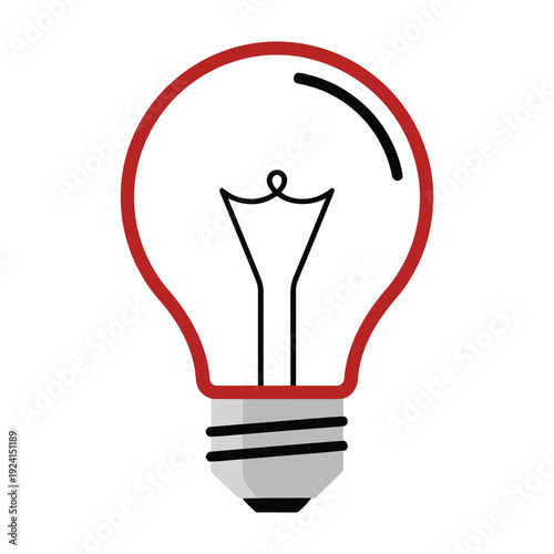Conceptual illustration of a classic incandescent light bulb with a red outline symbolizing ideas innovation inspiration and creative solutions against a clean minimalist