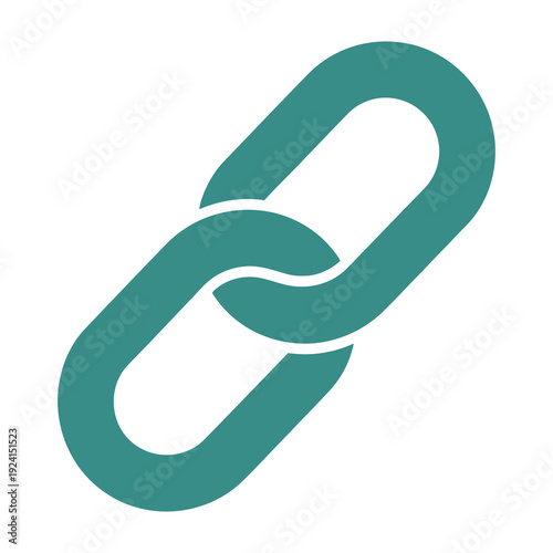 Digital connection concept represented by intertwined teal chain links symbolizing unity strength and network security against a clean isolated white background conveying data