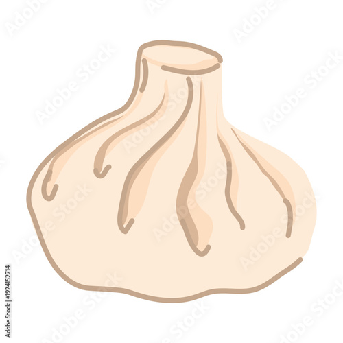 A Caucasian dish made of dough and meat. Vector illustration of khinkali on a white background. A national dish of Georgia. Flat style.