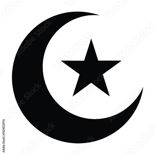 Black crescent moon and star symbol isolated on white background iconic islamic representation of faith celestial body emblem for religious and cultural concepts