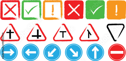 Road signs and symbols for traffic and directions
