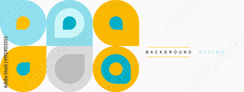 Geometric shapes, circles, squares, blue, orange, gray. Minimalist design, clean lines, modern aesthetic, background pattern.