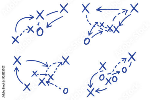 A football coach draws up a game plan with complex strategies on a whiteboard
