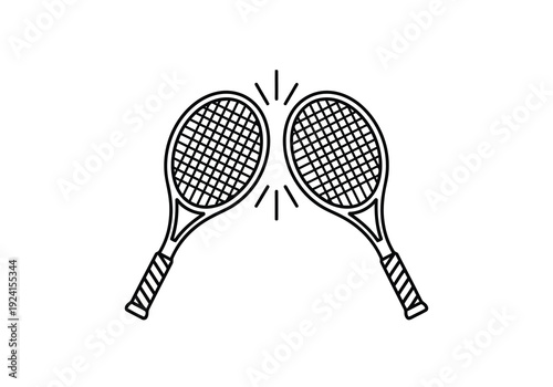 A pair of tennis rackets colliding in a dynamic illustration of sports equipment