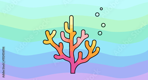 Vibrant underwater coral reef with colorful marine life and bubbles