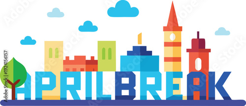 April break illustration with cityscape isolated on transparent background, Vector, illustration