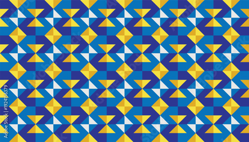 Elegant royal blue and yellow tile design, repeatable symmetrical pattern for luxury branding and textile